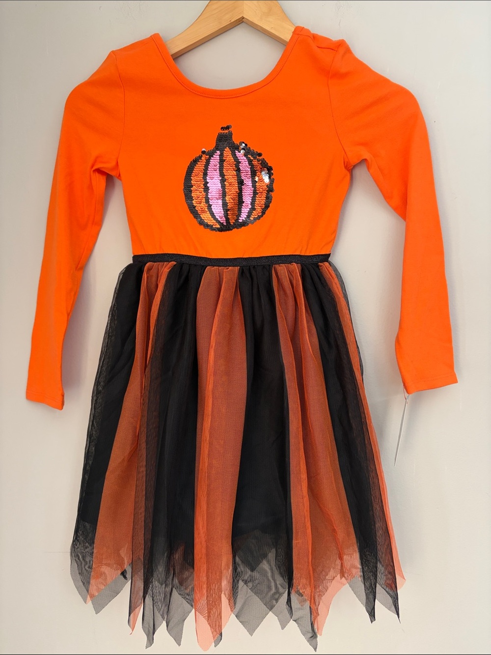 Cat & Jack New! Girls Orange and Black Pumpkin Tulle Halloween Costume Dress S